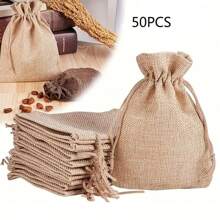 50pcs Mini Burlap Gift Bags With Drawstring - Multipurpose Favor Bags For Weddings, Parties, Holidays And DIY Crafts - Durable, Reusable And Soft-Lined