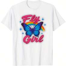 Airbrush Butterfly Y2k Vintage 2000s, Retro Nerd Aesthetic T-Shirt  220g Pure Cotton T-Shirt With Minimalist Printing, Made From High-Quality Cotton Fabric. Soft And Breathable Material, Comfortable And Loose Fit. This Short Top Features An Elegant Design Tailored For Women, Perfect For All-Day Wear.Suitable For Office Casual Outfits And Everyday Spring And Summer Looks. Combining Elegance With Youthful Style, It's Both Comfortable And Stylish-Ideal For Versatile Daily Dressing. - White - View 1