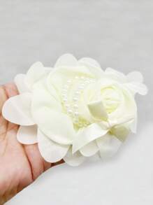 2pcs Handmade Pearl Flower & Rose Bud Chiffon Shoe Clips, DIY Hair Accessories & Brooch Decor
