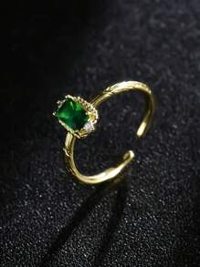 1 pieza Anillo de joyería de estilo vintage, de corte brillante de zirconia cúbica rectangluar de alta calidad y de lujo, con diseño único y minimalista, accesorio de regalo, piedra de nacimiento de diciembre