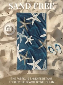 1 pièce Serviette de plage imprimée, motif étoile de mer, serviette de bain, serviette de plage de style mode, serviette de bain super absorbante pour la salle de bain, la natation, le fitness, le yoga, serviette microfibre douce et confortable, légère et portable, protection contre le vent et le soleil, anti-sable pour les voyages d'été, les vacances, la décoration de la salle de bain. Tailles régulières et plus grandes recommandées (35*75cm petite taille serviette de toilette, 150cm ou plus recommandé)