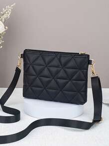 Bolso de hombro diagonal cruzado de una sola correa con cadena metálica y textura de trenzado de rombos para mujer