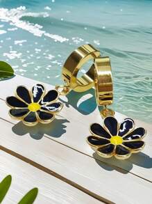 1 Pair Elegant Daisy Flower Hoop Earrings For Women, Chic, Sweet Perfect For Summer