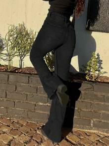 MYOURSA Low Rise School Y2k Flare Leg Jeans - Black - View 7