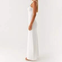 Women's Twisted Straps Bodycon Long Maxi Dress Summer Sleeveless Spaghetti Straps Slim Fit Deep V-Neck Backless Cami Dress Party Clubwear Holiday Beachwear Solid Color Tank Dress Sundress - 白色 - 查看 5