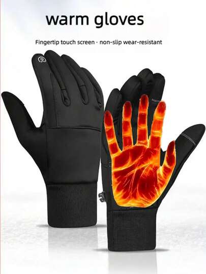 Outdoor Cycling Warm Gloves For Men, Winter Sports Windproof Fleece Thermal Ski Gloves