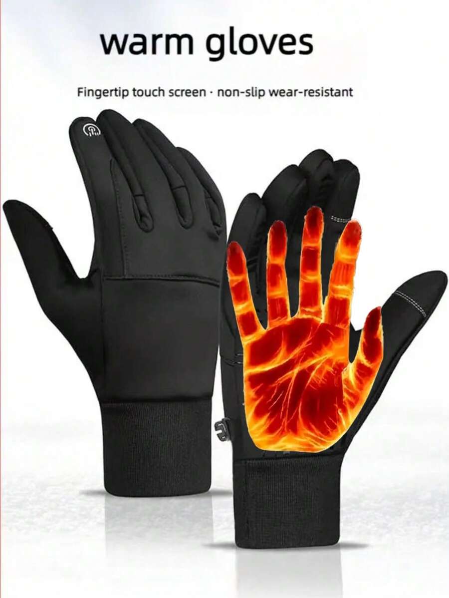 Outdoor Cycling Warm Gloves For Men, Winter Sports Windproof Fleece Thermal Ski Gloves