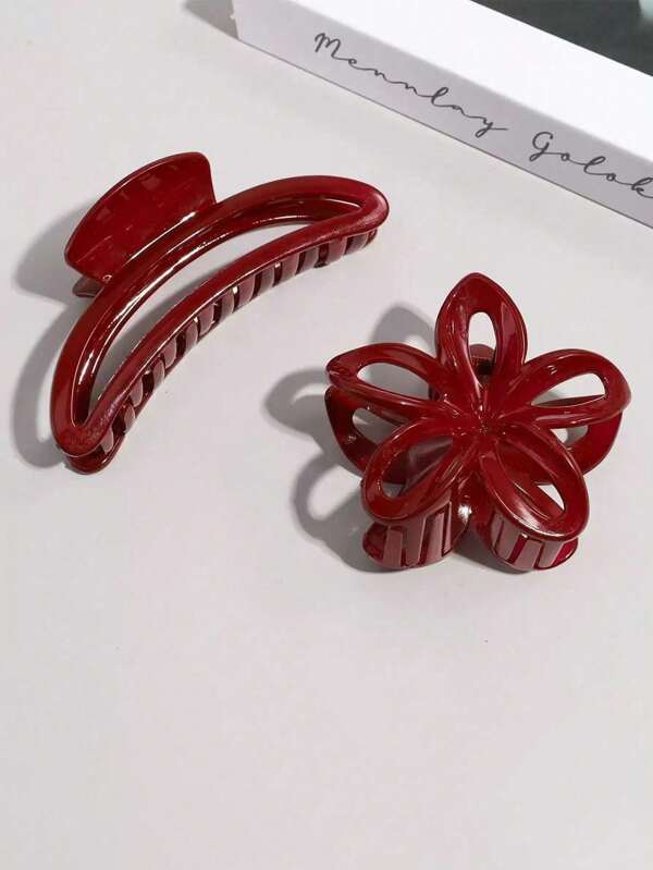 1/2 sets dames Koreaanse stijl rode acryl halve cirkel grote haarspeldjes & holle kamillebloem haarspeldjes, zoete en elegante haaraccessoires geschikt voor dagelijkse outfits