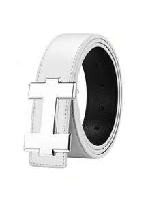 Fashion Casual Belt With Silver Smooth H-Buckle, Designer Luxury High-Quality, Unisex Fit, Perfect For Jeans Workwear