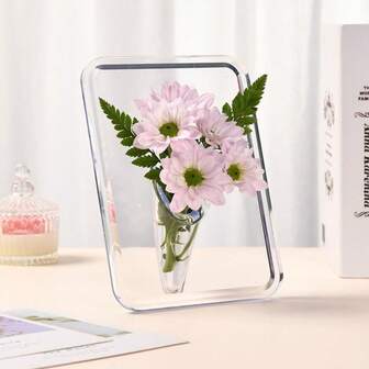 1 pieza Marco de fotos con jarrón creativo - Decoración transparente para el hogar y la oficina, decoración de escritorio de estilo nórdico minimalista, decoración floral hidropónica, material de acrílico grueso y duradero, sin necesidad de electricidad