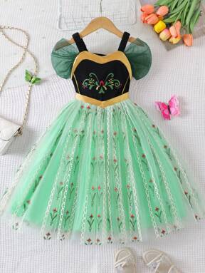 Young Girls Summer Embroidered Princess Dress, Birthday Party & Banquet Net Mesh Tutu Dress
