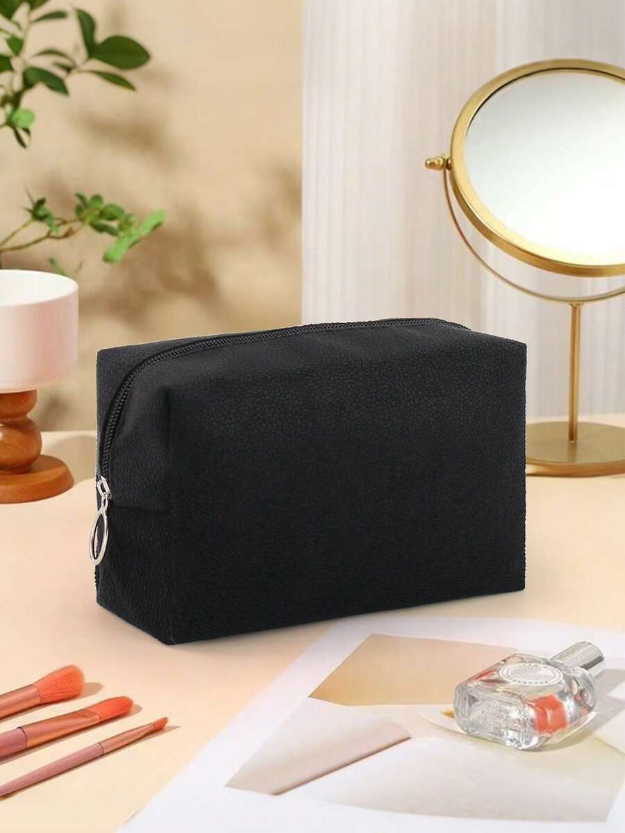 1pc Women's Simple Style Travel Cosmetic Bag, Essential Makeup Organizer For Students - Black - View 1
