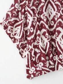 Women's Fashionable Loose Fit Turndown Collar Printed Short Sleeve Shirt, Summer