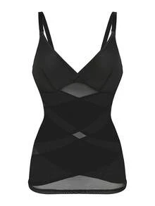 Women's Sheer Cami Shaper Bra Top With Tummy Control & Waist Cincher V-Neck Camisole Cami Vest Abdomen Compression Tank Top Body Shaper Ladies Underwear Undershirts Shaping Tops - 黑色 - 查看 6