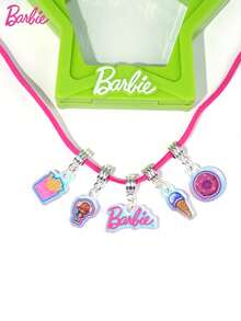 Mattel 1 套芭比官方授权 DIY 串珠手链套装精致饰品手工材料钻石串珠可调节链条包吊坠派对角色扮演装扮珠宝装饰生日圣诞礼物