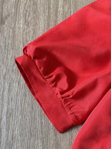 Women's Spring Summer Casual Holiday Solid Colour Shrink Pleated Wooden Earring Button Loose Cardigan Short Sleeve Shirt