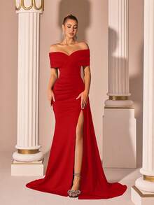 ADYCE Vestido elegante de mujer con un hombro, cuello en V cruzado, cintura alta plisada, abertura alta en la espalda, largo hasta el suelo, para baile de graduación, invitada de boda, fiesta formal, cena, cumpleaños, fiesta navideña, reunión familiar