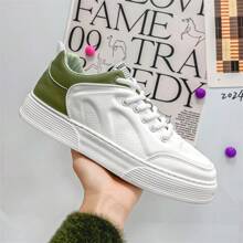 Men's Casual Canvas Sneakers, Breathable Anti-Odor Low-Top Lace-Up Skate Shoes, Fashion Color-Blocking Minimalist Style, Suitable For Campus, Student, Everyday, Outdoor, Travel, Comfortable & Stylish