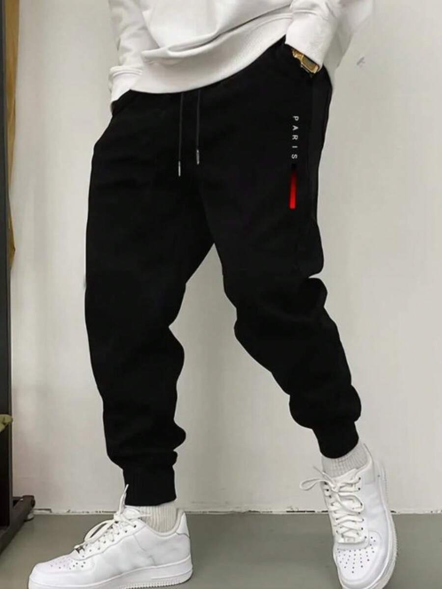Paris Men's Pants Jogger Sweatpants With Pocket Tie Comfortable Soft Immediate Shipping - màu đen - Xem 1