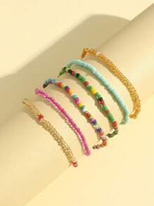 Set de 6 pulseras para tobillo bohemias y coloridas con cuentas, pulseras para el tobillo con cuerda elástica y decoración de cuentas hechas a mano para mujeres
