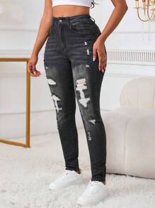 25 Vêtements pour femmes AW Automne Sexy Jeans taille haute pour femmes Jeans skinny déchirés et étirés Jeans taille haute qui soulève les fesses Pantalon en denim