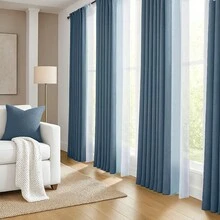 4 Panels Ombre  Sheer Curtains  For Living Room Bedroom Decor, Gradient Semi Voile Rod Pocket Window Curtain Drapes - 水鴨藍 - 查看 8
