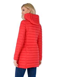 Women's Puffer Jacket Quilted Lightweight Padding Hood Packable Bubble Coat - Red - View 2