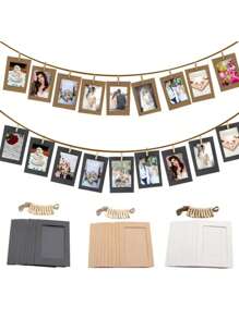 20pcs Hanging Photo Frame With Clips & Strings, Simple Design, Bohemian Style Decor For Grid Photo Wall, Dorm, Classroom, Living Room, Bedroom, Office Wall, Suitable For Graduation Ceremony, Wedding, DIY Photo Exhibition Wall, Anniversary, Theme Party