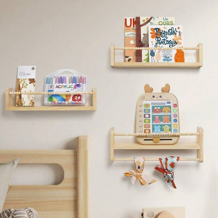 1/3pcs Nursery Floating Shelves, Minimally Designed Wall Mounted Storage Rack, Wall Mounted Student Bookshelf, Children's Bookshelf, Picture Book Rack, Kindergarten Bookshelf