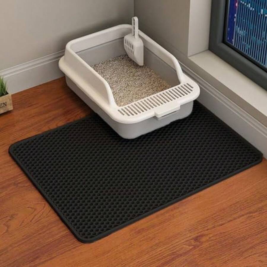 Litter, 45x26/35x24/30x22/24x18 Inch Double Layer Litter Box, EVA Non-Slip, Waterproof Urine Proof Litter Catcher, Easy Clean Scatter Control (30x22 Inch, Black) - 黑色 - 查看 1