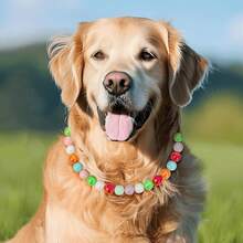 Handmade  Beaded Dog Collar - 16mm Chunky Colorful Candy Pearls With Stainless Steel Wire, Adjustable Pet Necklace Jewelry Accessories Small, Medium, Large Dogs - Rainbow - View 6