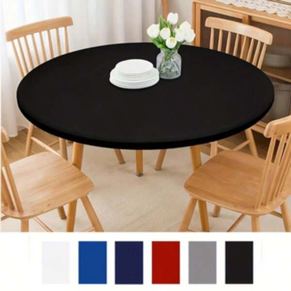 1pc Round Milk Silk Tablecloth, Anti-Slip, Polyurethane Machine Woven Tablecloth, Durable Dining Table Protective Woven Cover