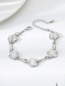 1 Stück klassisches, elegantes Glücksklee Herren Armband, Silberfarben, geeignet für Geschäft, Date, Geschenk (Die Anzahl der Perlen kann aufgrund der handgefertigten Fertigung variieren, aber die Endlänge bleibt konsistent) - Silber - Übersicht 3