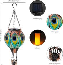 Starsoul Hot Balloon Solar Lantern With Flower Projection Metal Outdoor Waterproof Hot Balloon Solar Lights Hanging Lantern For Garden Yard Patio Decor - 孔雀-2pc - 查看 5