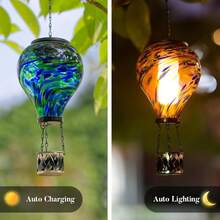 Starsoul Hot Balloon Solar Lantern With Flower Projection Metal Outdoor Waterproof Hot Balloon Solar Lights Hanging Lantern For Garden Yard Patio Decor - 紮染-H - 查看 4