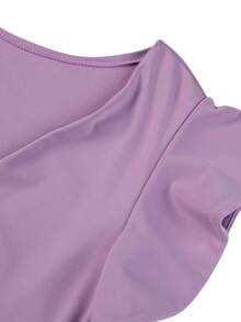 Women's Ruffle Trim Bodycon Midi Dress V Neck Flutter Sleeve Ruched Side Party Dress For Wedding Guest - Dusty Purple - View 8