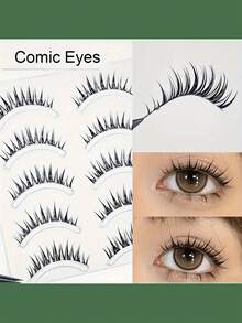 5pcs Cartoon Style False Eyelashes, One Piece Eyelash Extensions With Transparent Natural Look, Dense & Curly Design, Suitable For Beginners, Reusable - Lông Mi Manga Nhọn 2 - Xem 3