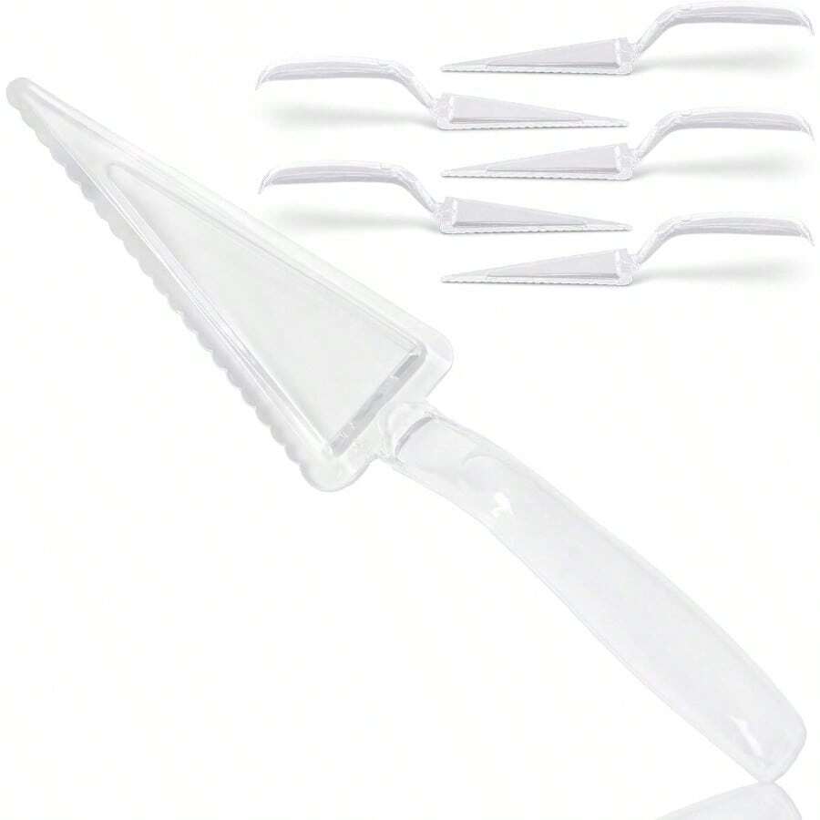Paquete de 6 Espátulas desechables de plástico de 10 pulgadas para tartas y pasteles, cortadores de pastel y pizza, utensilios de servir resistentes para platos, postres y repostería en la cocina - transparente - Ver 1