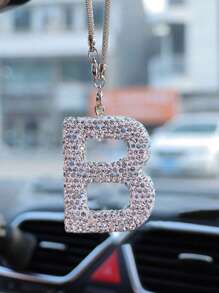 1pc Car Interior Pendant Rhinestone A-Z Letter Car Rear View Mirror Pendant Rear View Mirror Pendant Interior Decoration