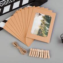 20pcs Hanging Photo Frame With Clips & Strings, Simple Design, Bohemian Style Decor For Grid Photo Wall, Dorm, Classroom, Living Room, Bedroom, Office Wall, Suitable For Graduation Ceremony, Wedding, DIY Photo Exhibition Wall, Anniversary, Theme Party