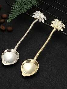 Tropical Coconut Palm Teaspoon Coffee Stirring Spoons - Golden Metal Souvenir With Palm Leaf Design, Ideal For Dining Bar Decor, Bar Accessories Tropical Theme Decor Durable Metal Spoons, Coffee Bar Accessories Long Handle Coffee Spoon, Iced Tea Spoon, Ice Cream Spoon, Stirring Spoon, Dessert Scoop, Coffee Scoop, Ice Cream Spoon, Mixing Scoop, Hotel, Restaurant, Public Jam Spoon, Tableware School Supplies,Back To School,Valentine Day/Valentines - Multicolor - View 2