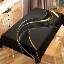 1/20pcs Modern Light Luxury Tablecloth - Black & Golden Art Stripe Design, Polyester Rectangular Table Cover, Durable & Machine Washable For Dining Room, Office, Kitchen, Picnic, Home Decor, Gift, Table Decor - Multicolor - View 1