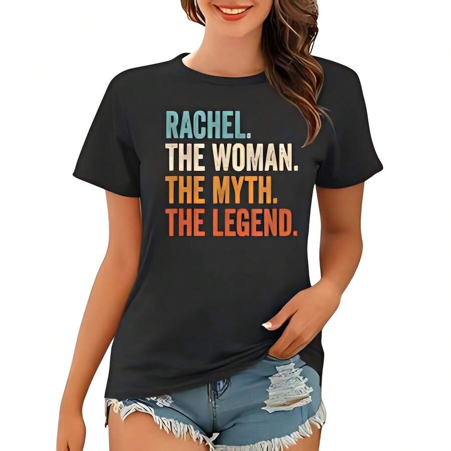 Rachel The Woman The Myth The  First Name Rachel Wo T-Shirt 220G Cotton T-Shirt – Durable Yet Soft Blending Street, Retro, And Minimalist Vibes – Perfect For Daily Wear, Work, Weekend Outings, Or Lounging – I Gift For Him Or Her, Birthday, Annrsary, Or Just Because  Tops For Wo Vintage Clothes Wo Clothes Wo Vintage Wo Tops Mujer Cute Tops Wo Cotton Wo Clog Halloween Camisas Summer Clothes Wo Casual Punk Western Tops Wo Fourth Of July Outfit Kpop Cowboy Outfits For Wo Ry Ropa 100% Cotton Y2k Ing Cute Gothic Wo Clothes Black And White Top Vintage Tops Cloth For Wo White Goth Inawly Retro Clothes For Wo Korean Fashion Wo Camisas Para Mujer - Black - View 1