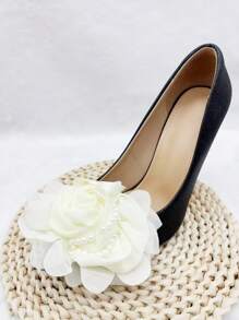 2pcs Handmade Pearl Flower & Rose Bud Chiffon Shoe Clips, DIY Hair Accessories & Brooch Decor