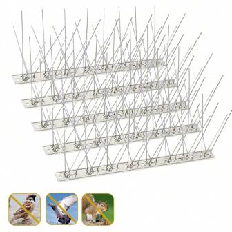 10 Packs Bird Spikes Stainless Steel Anti Pigeons Deterrent Total 3.3M / 10.83ft Birds Repellent Anti Climb Security Wall Fence Away From Roof Windowsill Scarer Repeller For Crows Porch