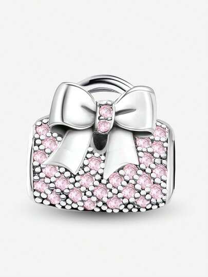 1pc Fashionable Shiny Bow Bag Charm Beaded Pendant Jewelry Accessory, Suitable For Women Bracelet DIY