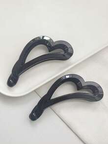 2 件女士实心心形空心香蕉垂直夹发饰，马尾辫夹上的简单扭夹，高档无缝 PP（聚丙烯）一体式发夹，适合所有季节，扁平爪夹 - 彩色 - 查看 5