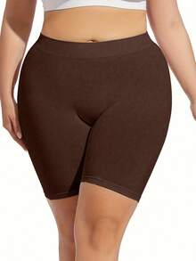 Meguma 1 件大码女式高腰短裤，裸色紧身健身连体裤 - 棕色 - 查看 3
