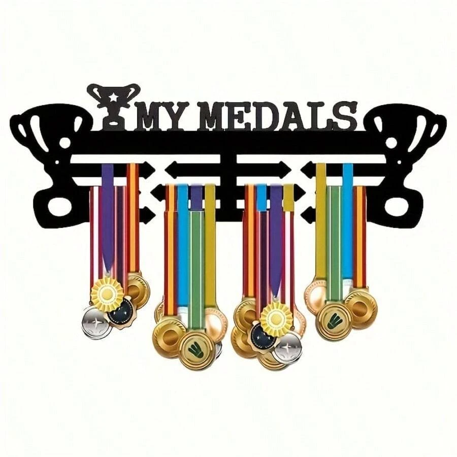 1pc Modern Geometric Metal Medal Display Rack - Wall Mounted Sports Medal Holder, Original Art Piece, Suitable For Home Office Decoration, Ideal For Back To School, Graduation, Christmas, Halloween, Easter, Thanksgiving - Indoor, Horizontal School Decor School Surprise Dormitory Decor Home Decor Halloween Decor Fall Decor Room Decor School Supplies - Black - View 1