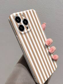 1pc Minimalist Striped Pattern Glossy Perforated Plastic Protective Phone Hard Case For IPhone 11/12/13/14/15/16 Pro Max